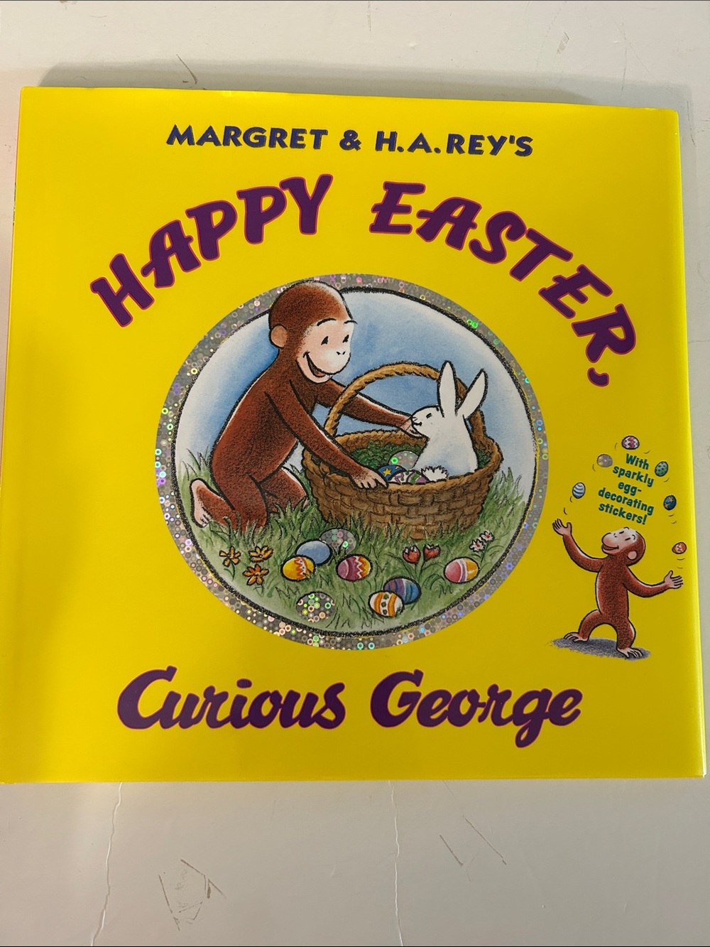 Happy Easter Curious George hardcover book NEW with sparkly decorating stickers
